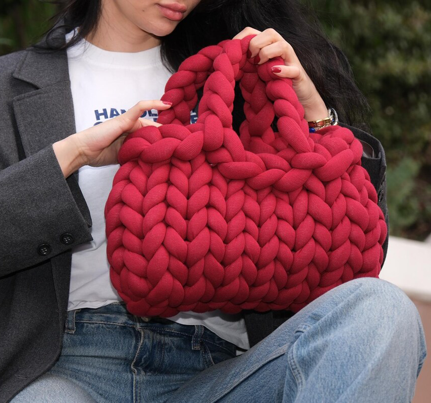 Chunky Cloud Yarn Hand Knitted Medium Marshmallow Tote Bag