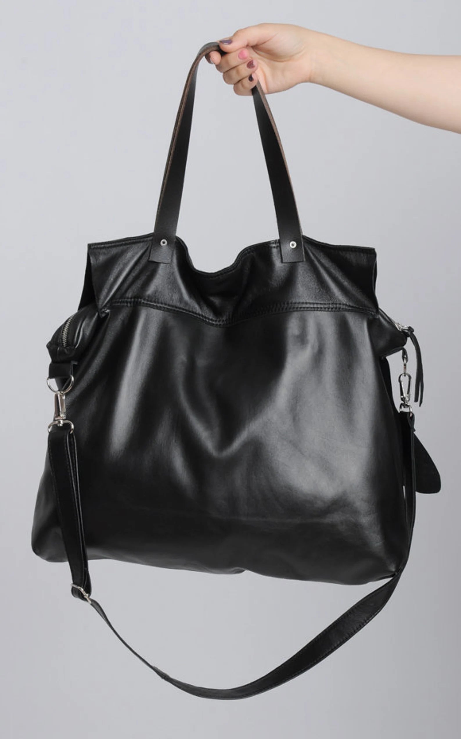 Irregular Flap Soft Leather Convertible Multi-Way Tote Bag
