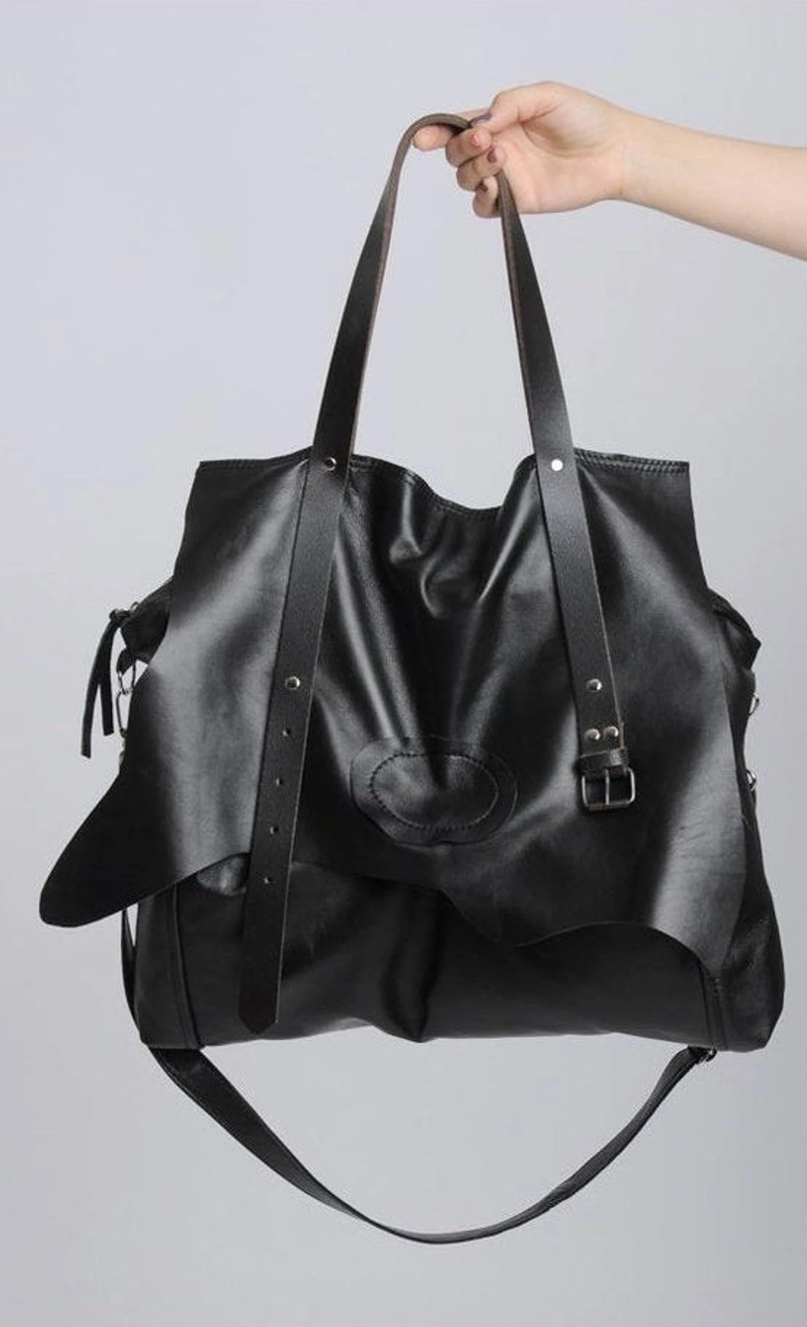 Irregular Flap Soft Leather Convertible Multi-Way Tote Bag