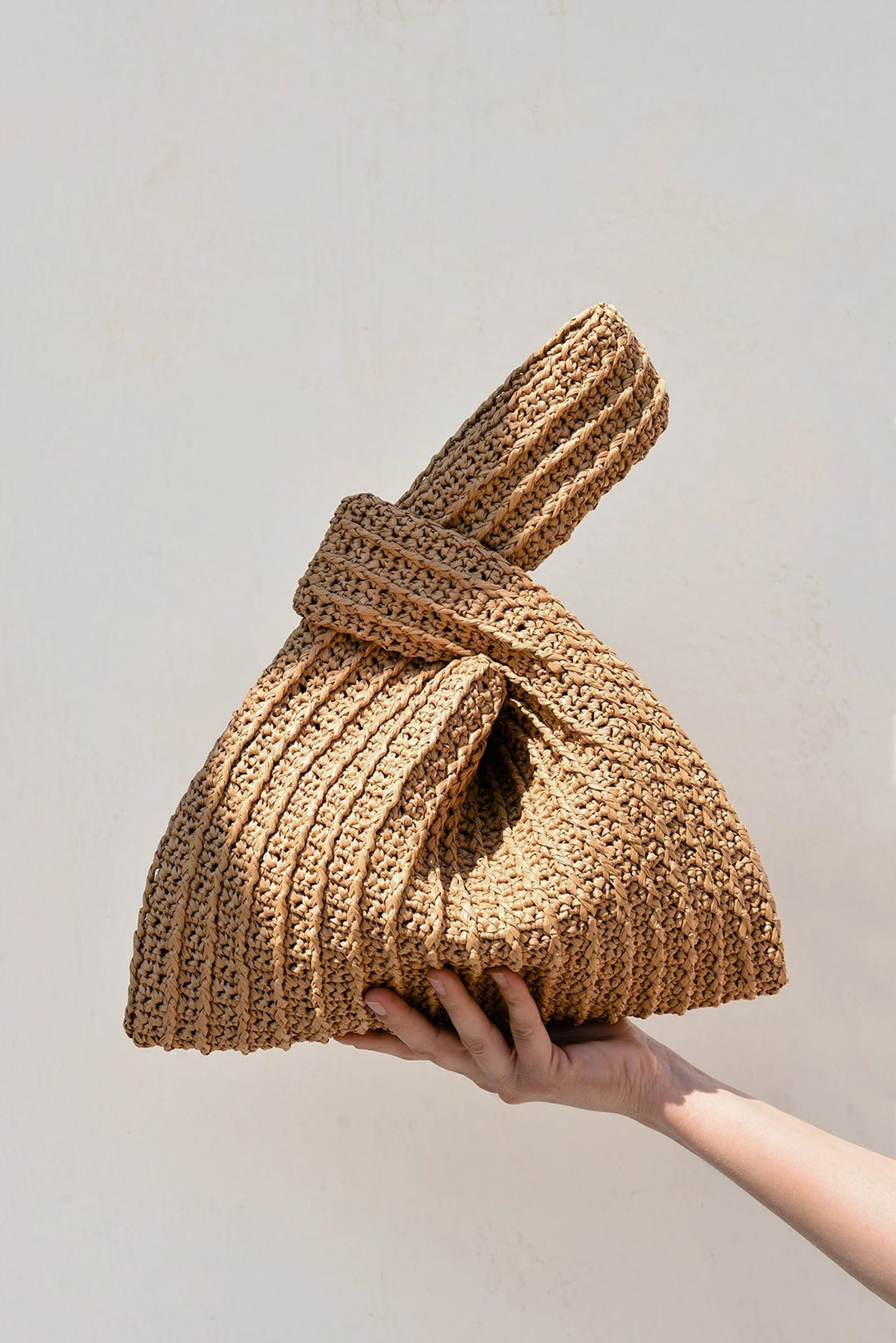 Raffia Hand Crochet Triangle Wrist Tote Bag