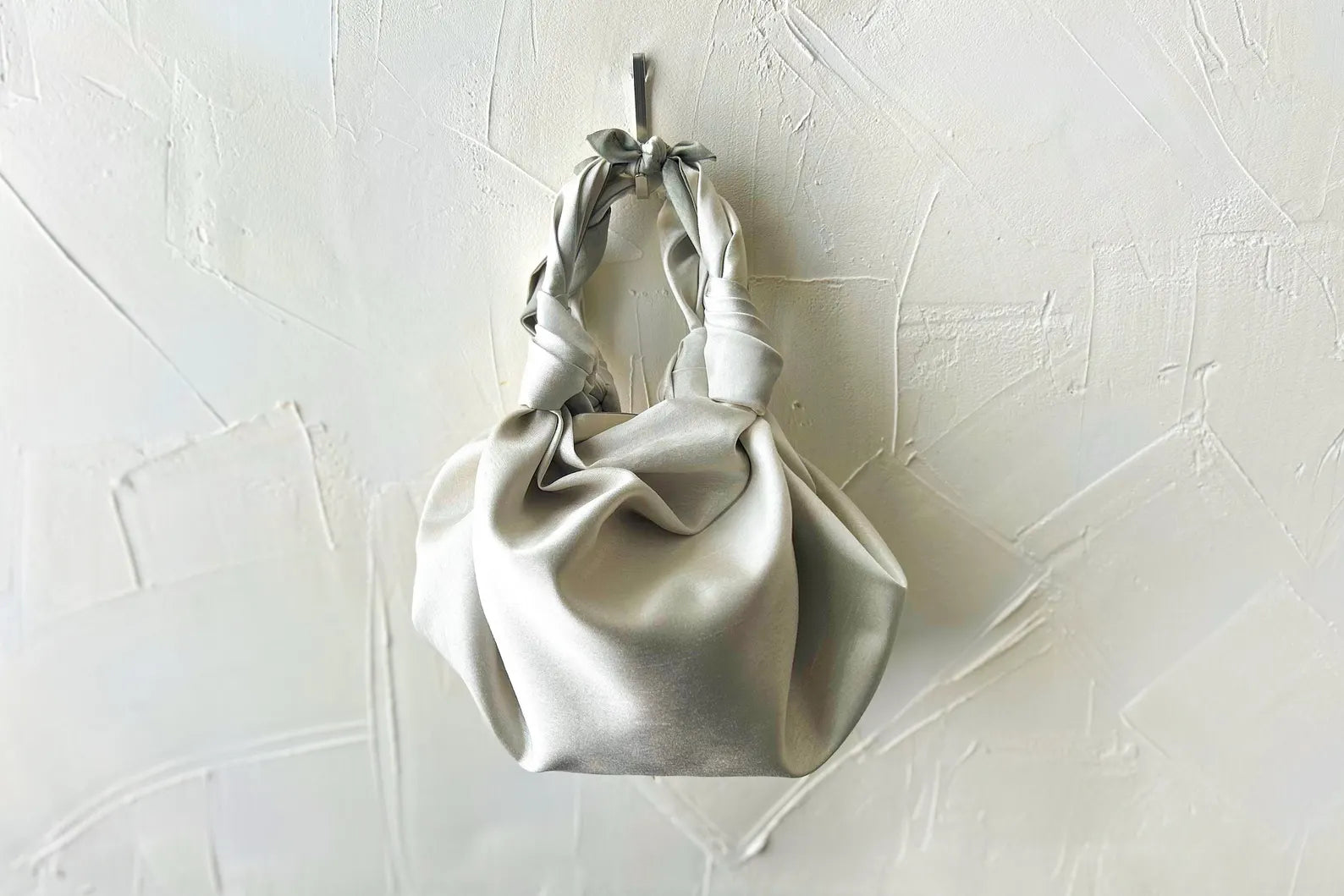 Handmade Two-Tone Satin Bojagi Knot Drawstring Mini Wrist Bag