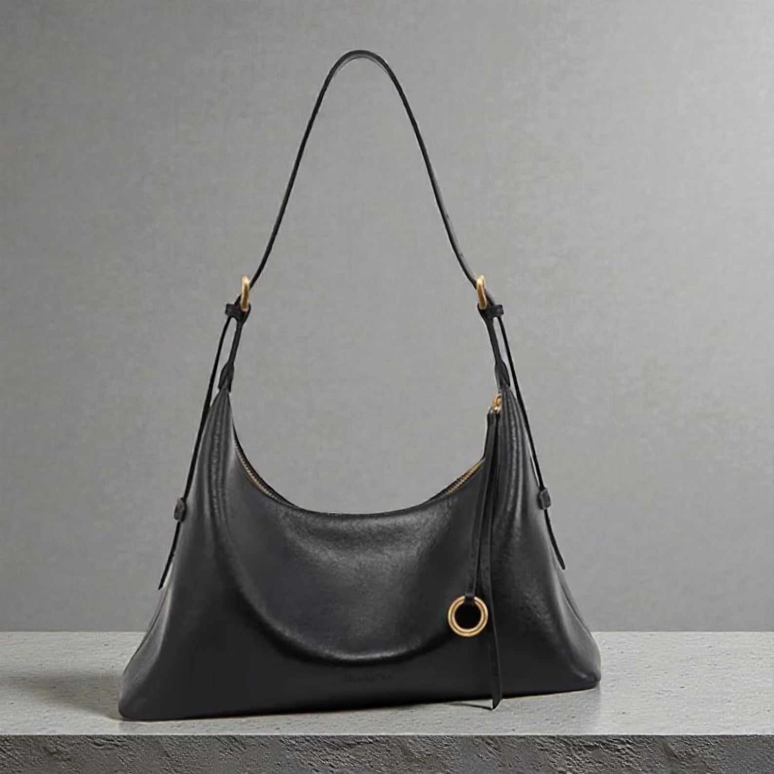 Soft Leather Minimal Gold Hardware Shoulder Hobo Bag