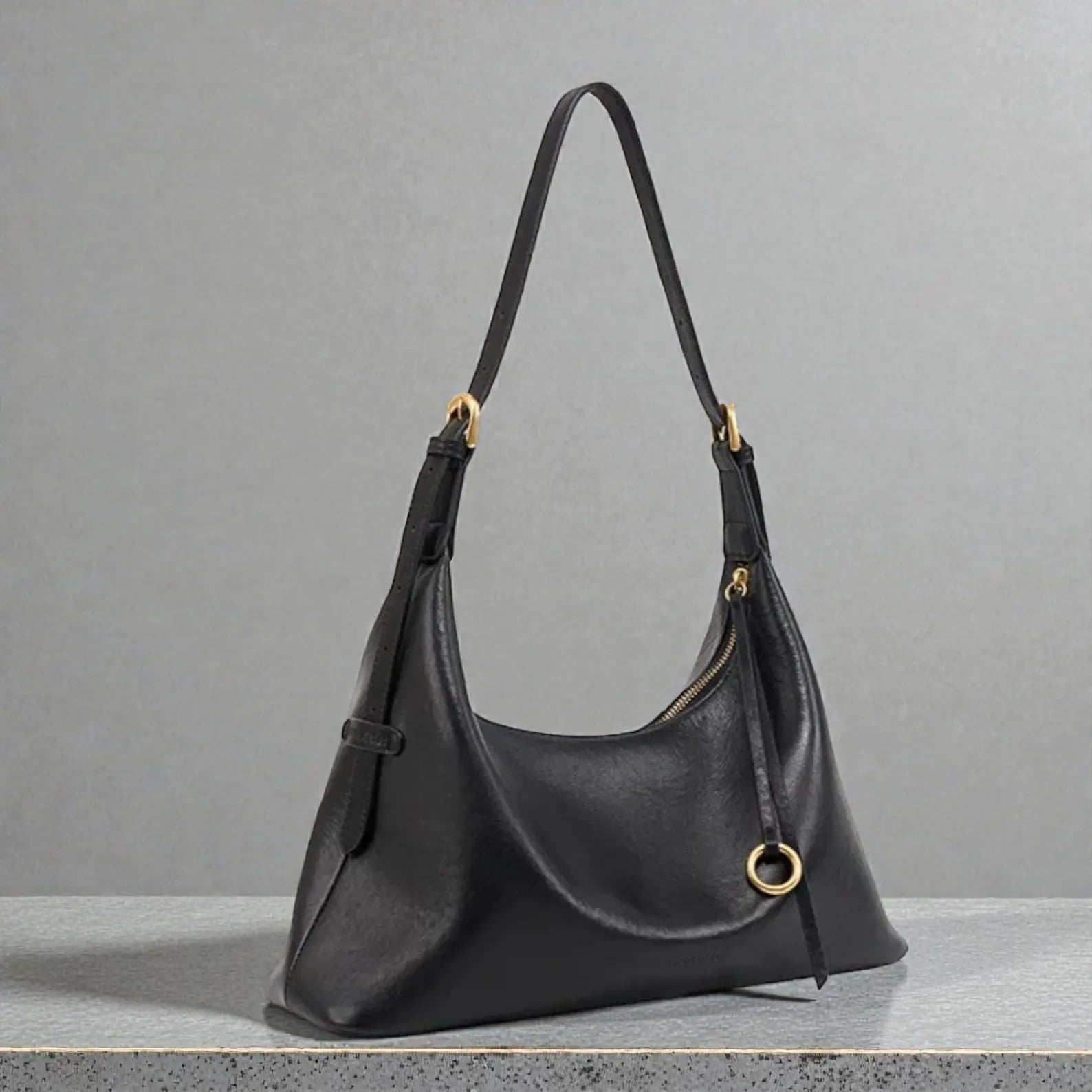 Soft Leather Minimal Gold Hardware Shoulder Hobo Bag