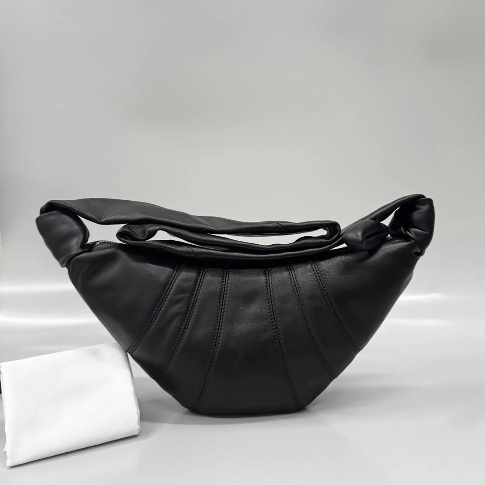 Knot Strap Paneled Leather Large Crescent Crossbody Bag