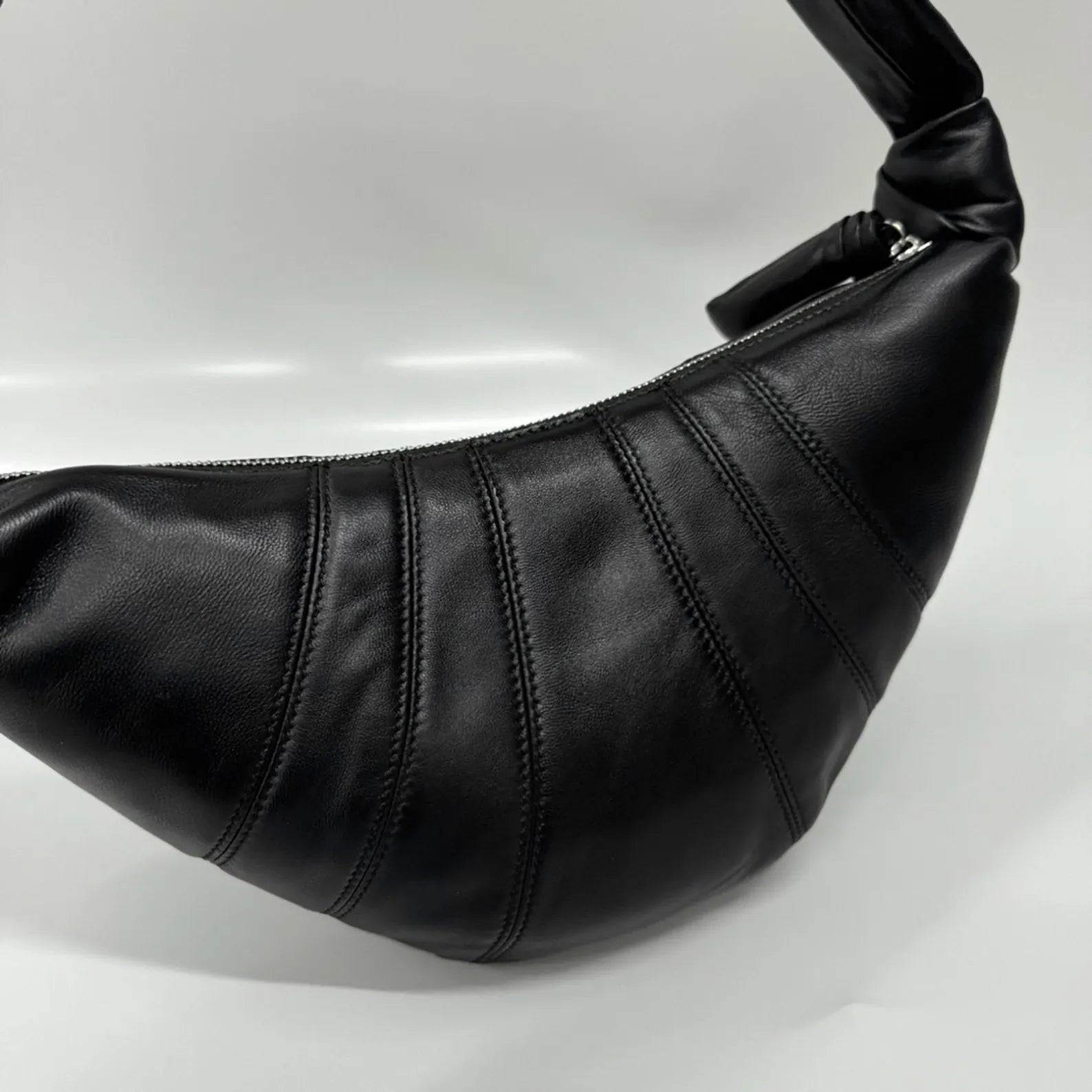 Knot Strap Paneled Leather Large Crescent Crossbody Bag