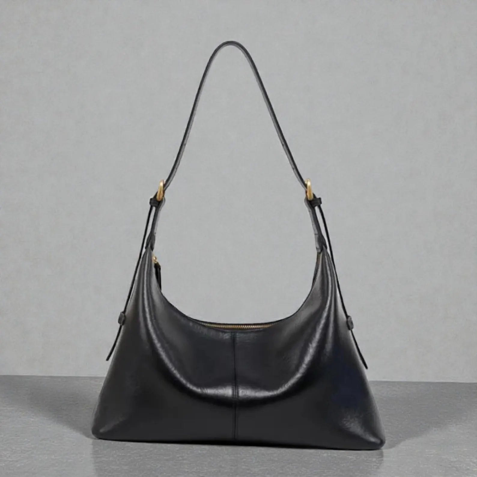 Soft Leather Minimal Gold Hardware Shoulder Hobo Bag