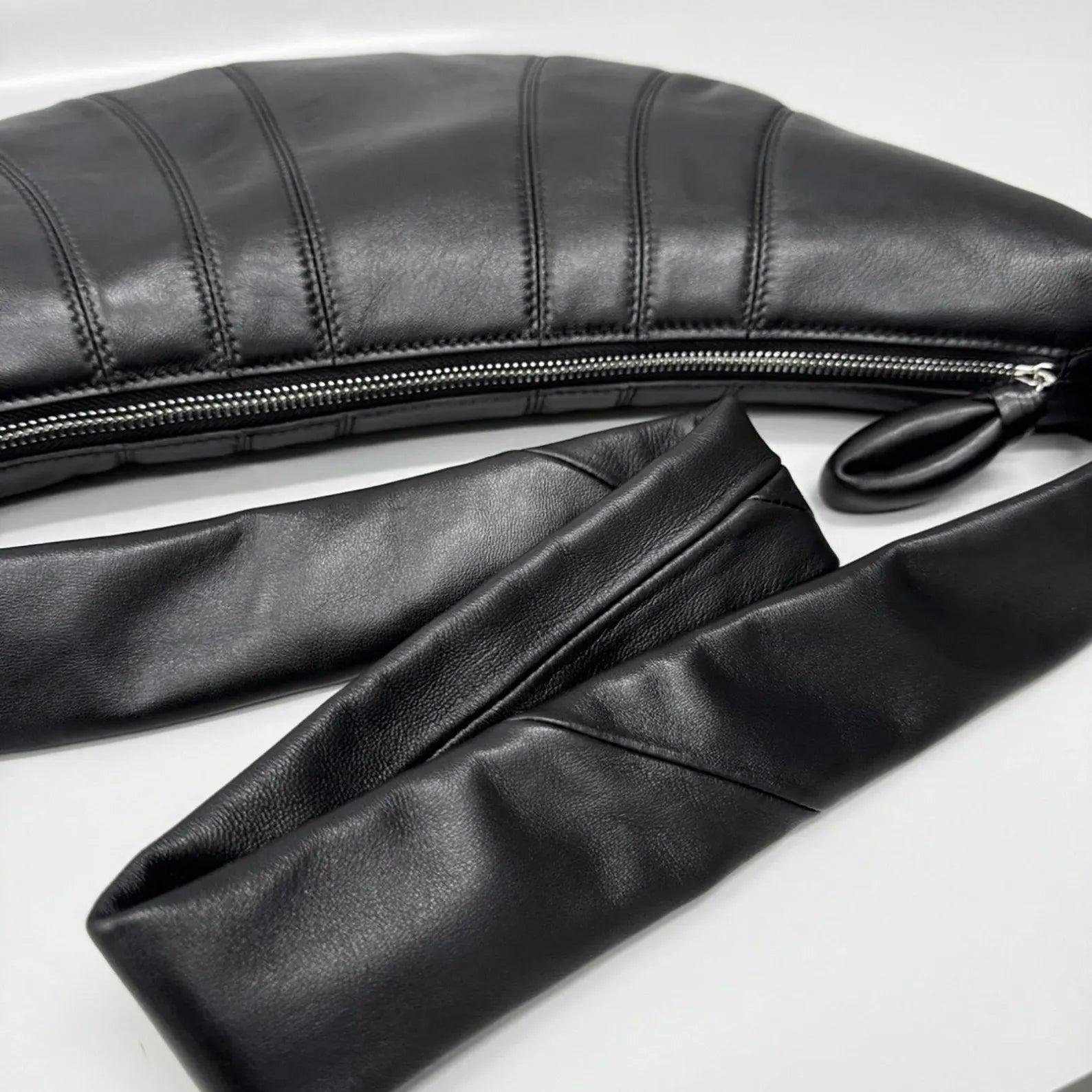 Knot Strap Paneled Leather Large Crescent Crossbody Bag