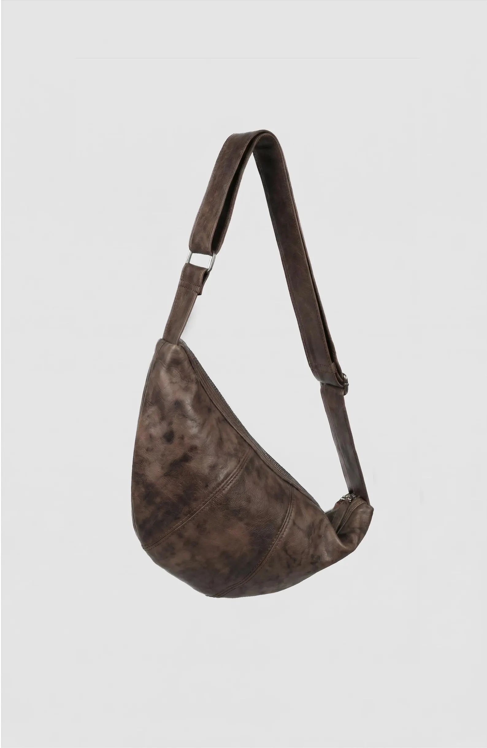 Vintage Distressed Leather Triangle Crossbody Sling Bag