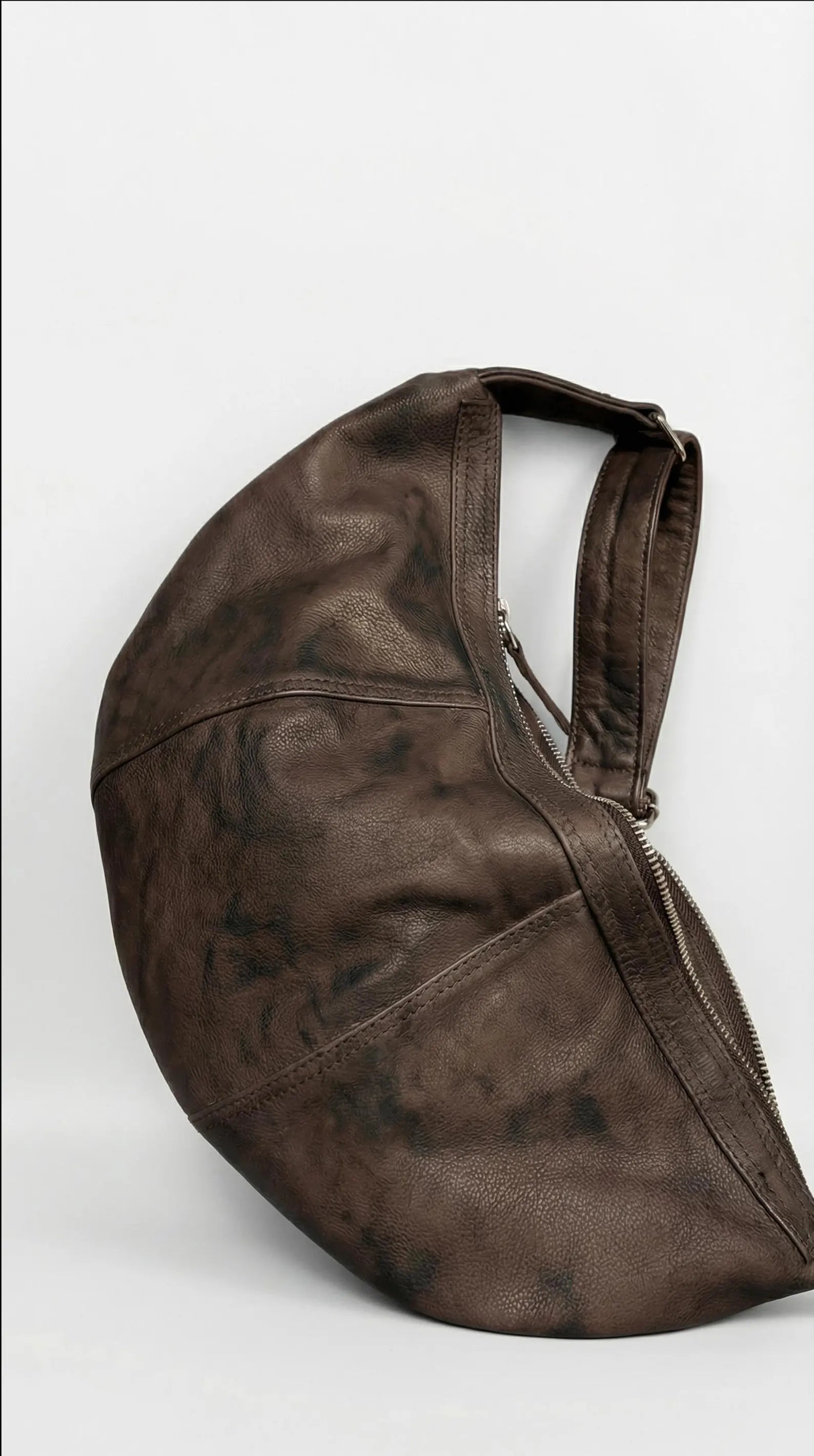 Vintage Distressed Leather Triangle Crossbody Sling Bag