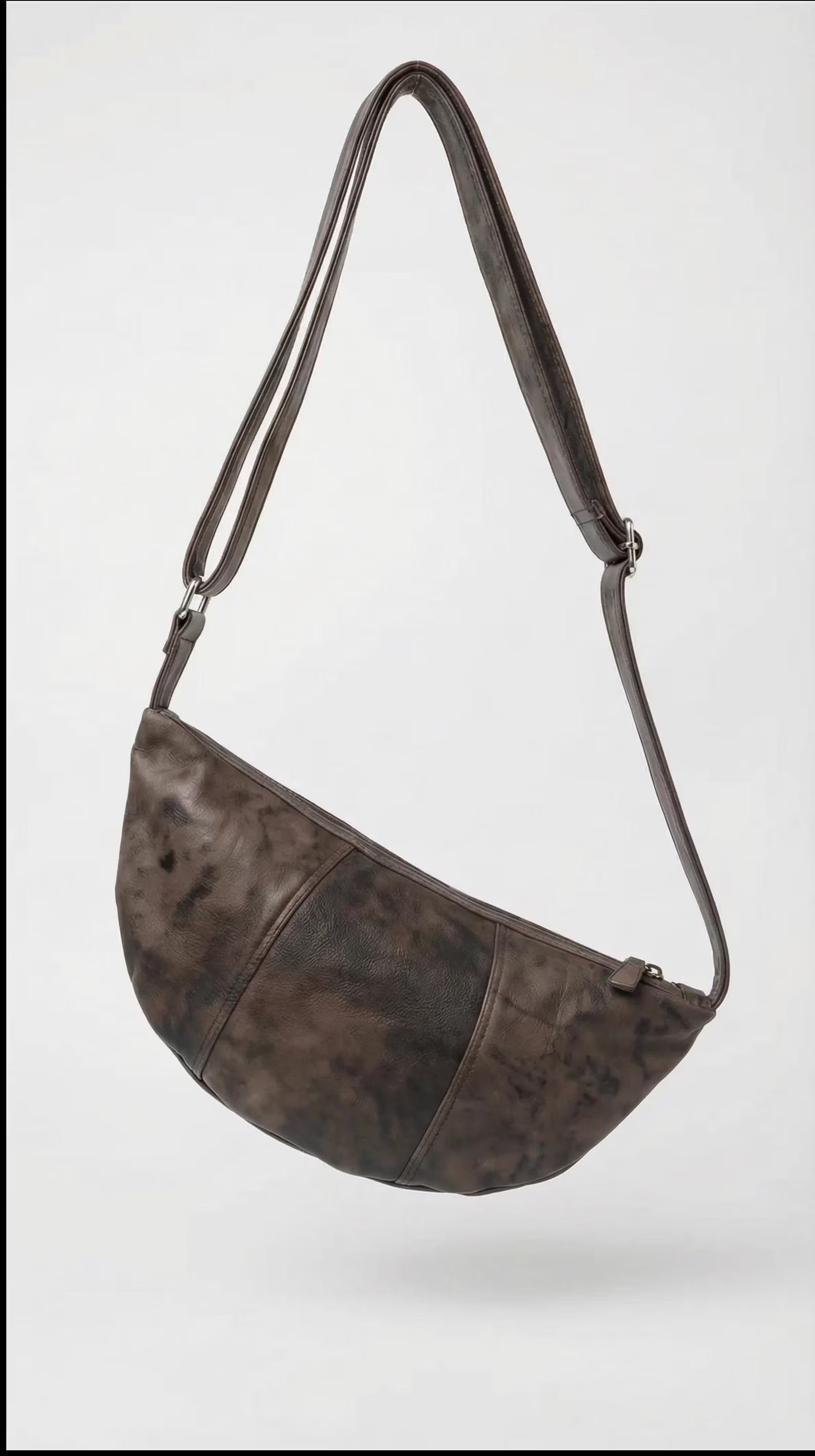 Vintage Distressed Leather Triangle Crossbody Sling Bag
