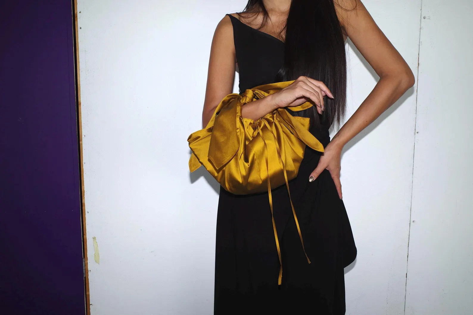 Golden Mustard Knot Drawstring Wrist Bag